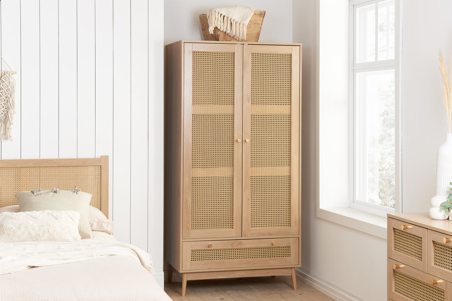 Croxley 2 Door 1 Drawer Rattan Wardrobe