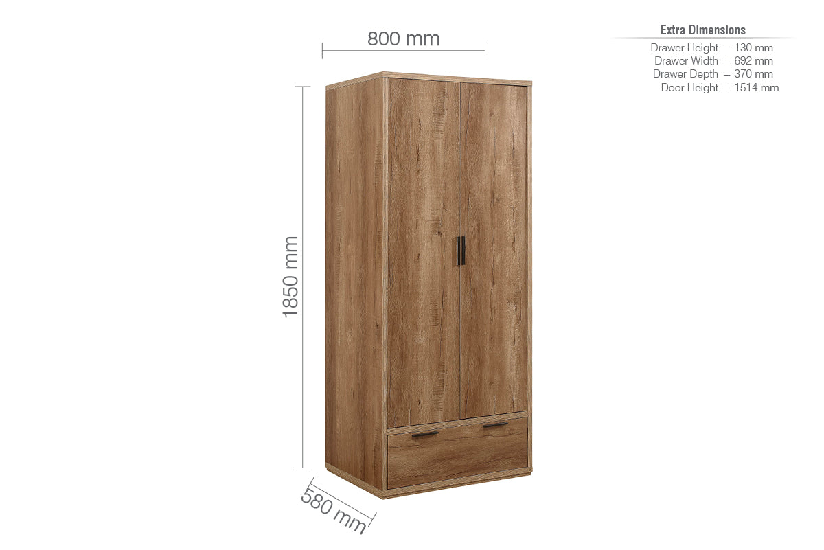 Stockwell 2 Door 1 Drawer Wardrobe