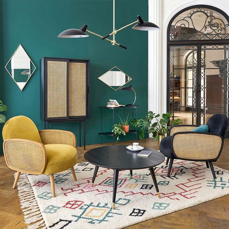 Pierre Jeanneret Cane Rattan Armchair, Velvet- | Get A Free Side Table Today