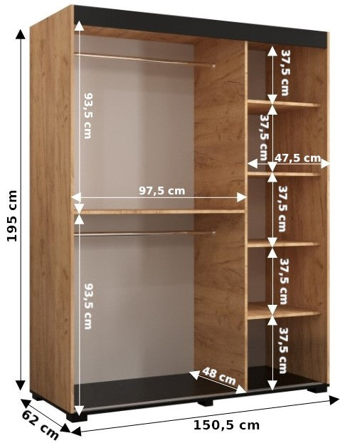 Bergamo V1 Sliding Door Wardrobe 150cm