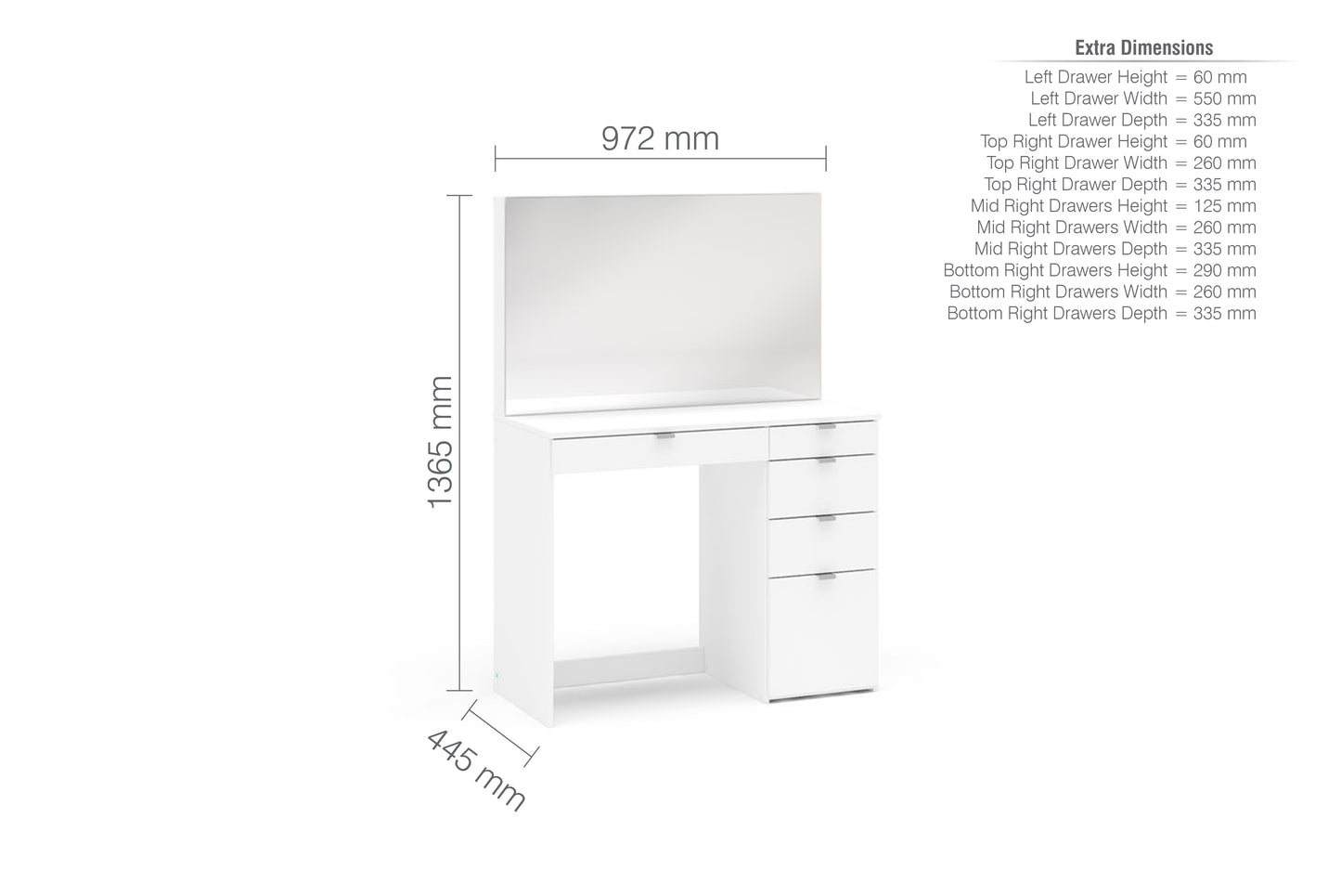 Ava 5 Drawer Dressing Table