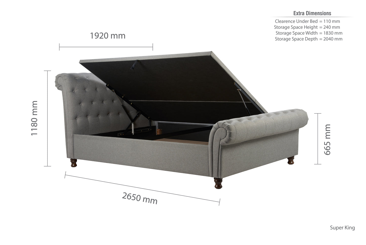 Castello Super King Side Ottoman Bed