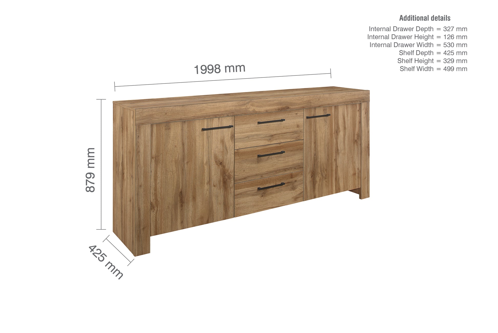 Compton 3 Drawer 2 Door Sideboard