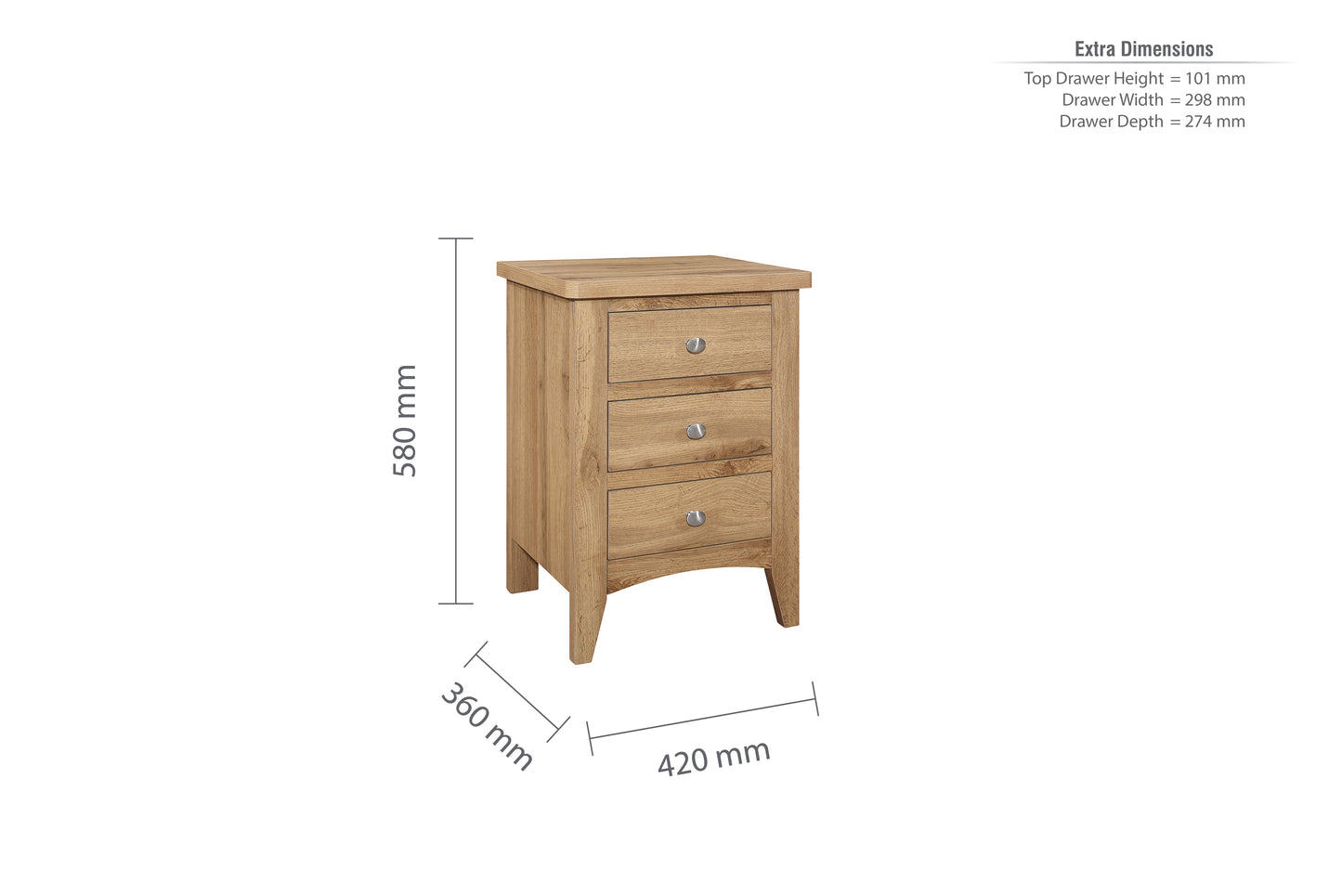 Hampstead 3 Drawer Bedside