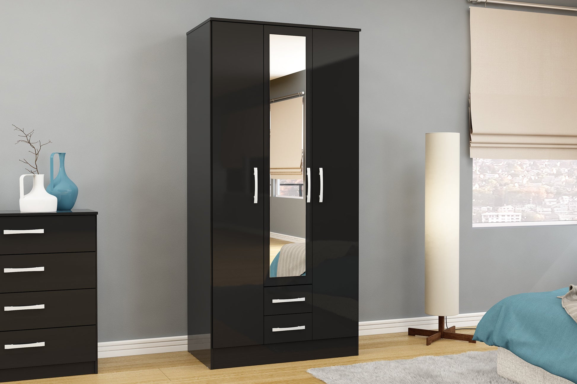 Lynx 3 Door 2 Drawer Wardrobe With Mirror