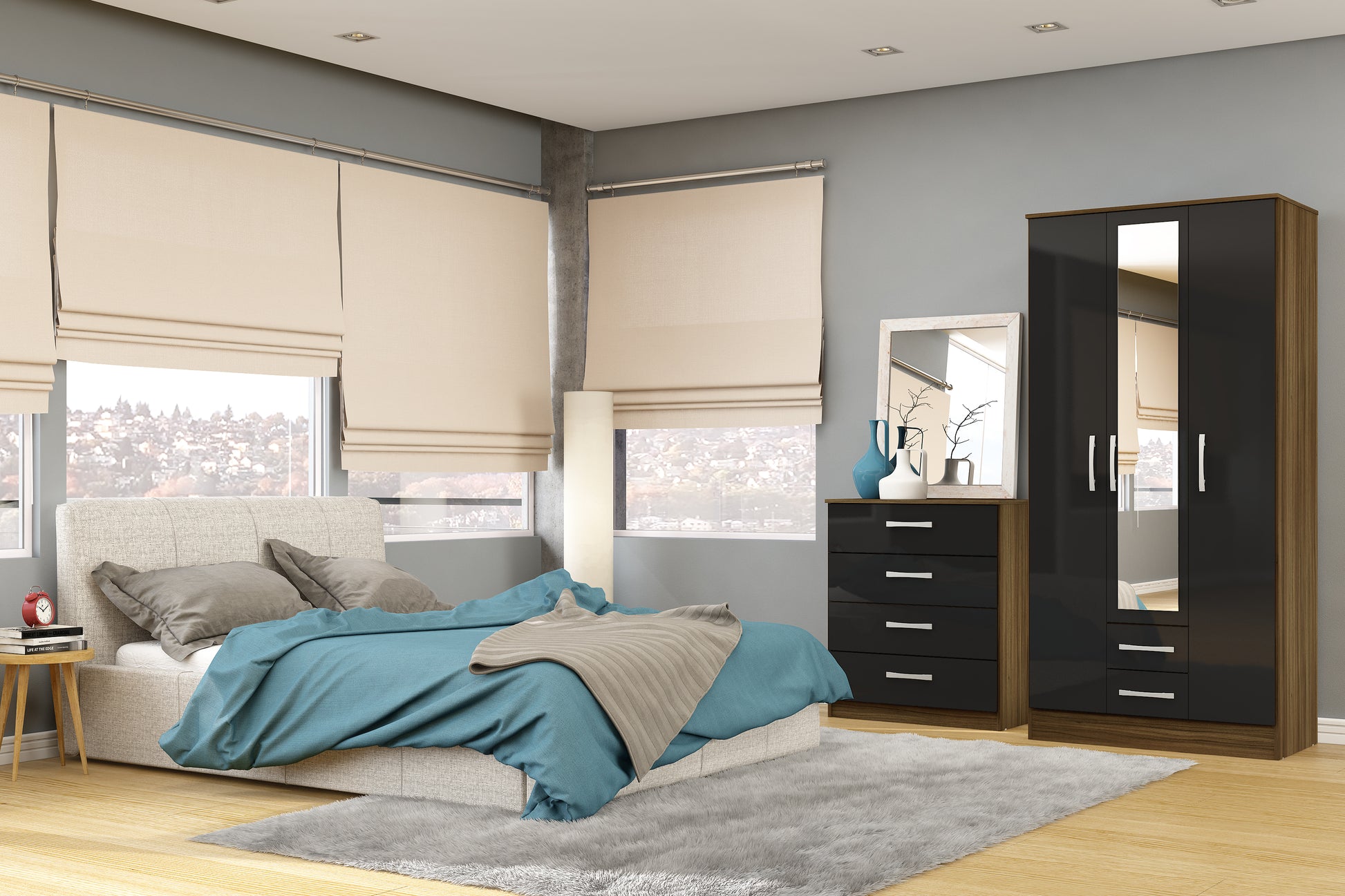 Lynx 3 Door 2 Drawer Wardrobe With Mirror