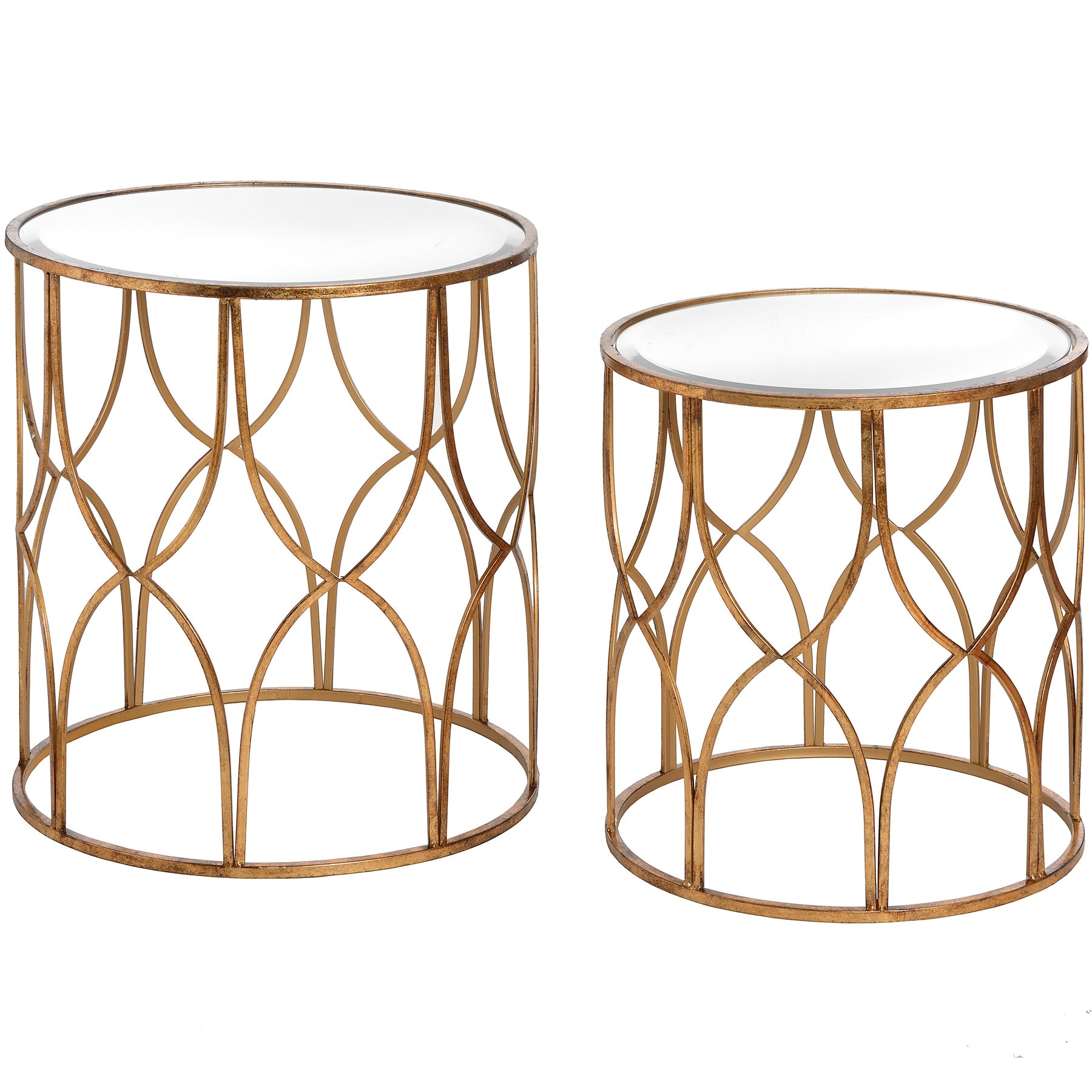 Set Of Two Lattice Detail Gold Side Tables - zirahome