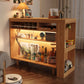 Melissa Folding Movable Dining Table With Cabinet and Light, Wood-Weilai Concept