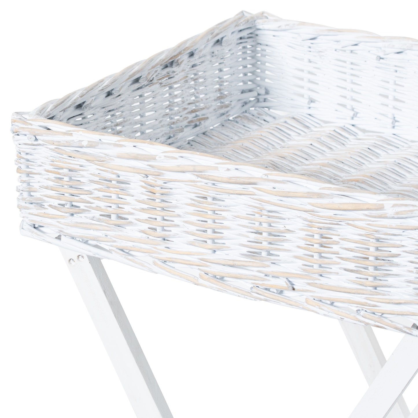 Large White Wash Wicker Basket Butler Tray