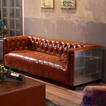 Aviator Three Seater Sofa, Real Leather And Aluminium- | Get A Free Side Table Today