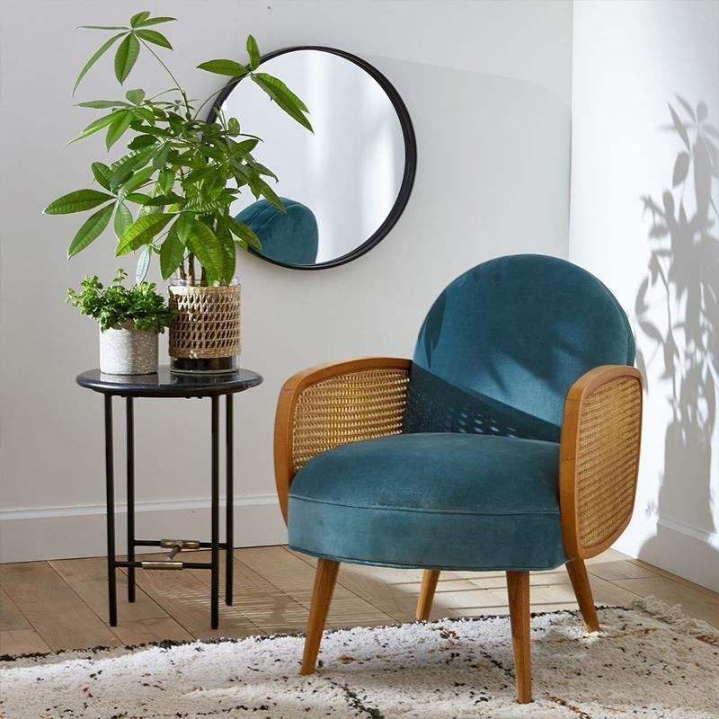 Pierre Jeanneret Cane Rattan Armchair, Velvet- | Get A Free Side Table Today