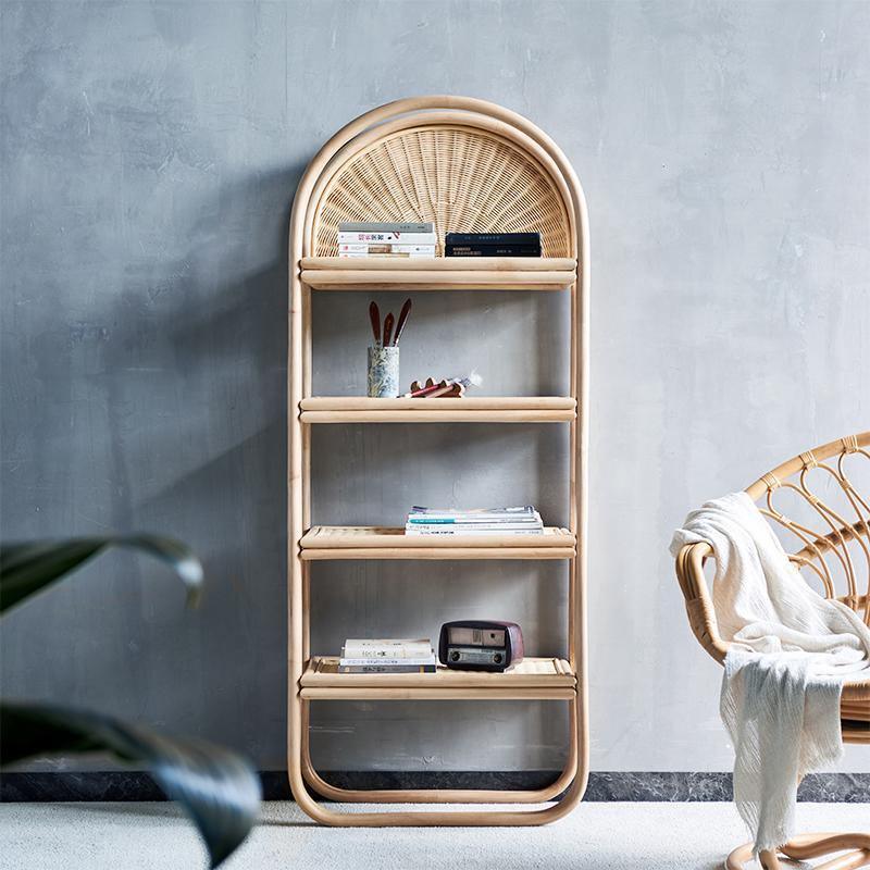 Cane Rattan Bookcase, Shelving Unit, Oak- | Get A Free Side Table Today