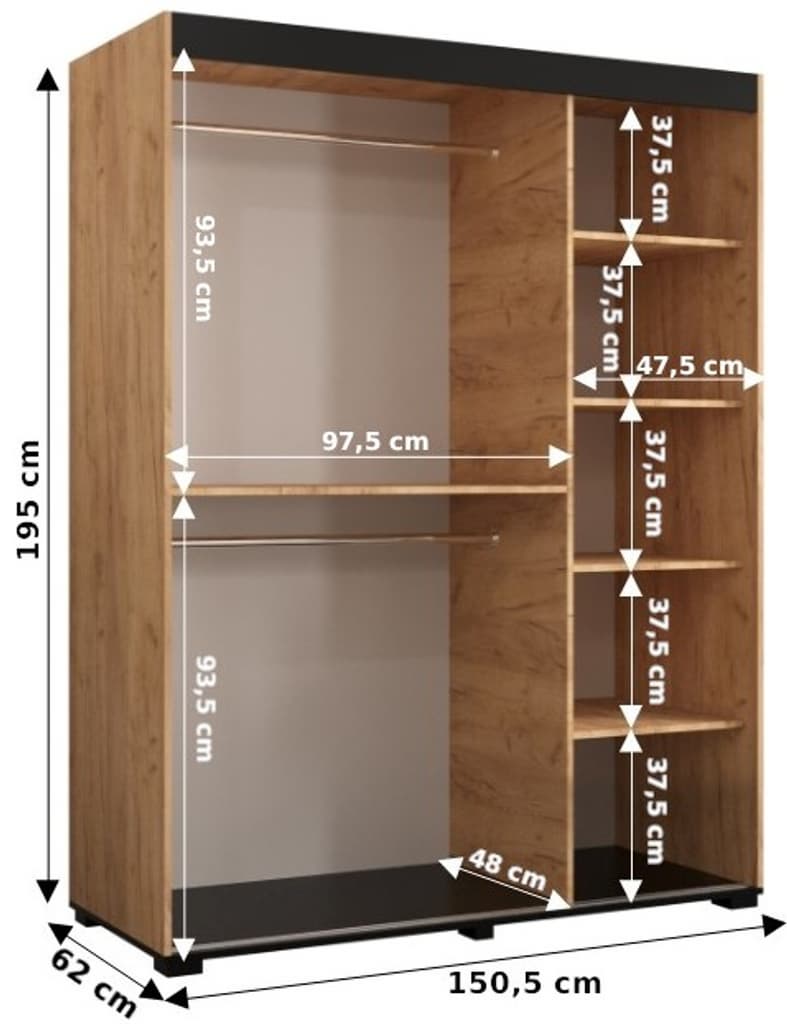 Bergamo V2 Sliding Door Wardrobe 150cm