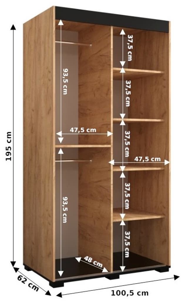 Bergamo T3 Sliding Door Wardrobe 100cm